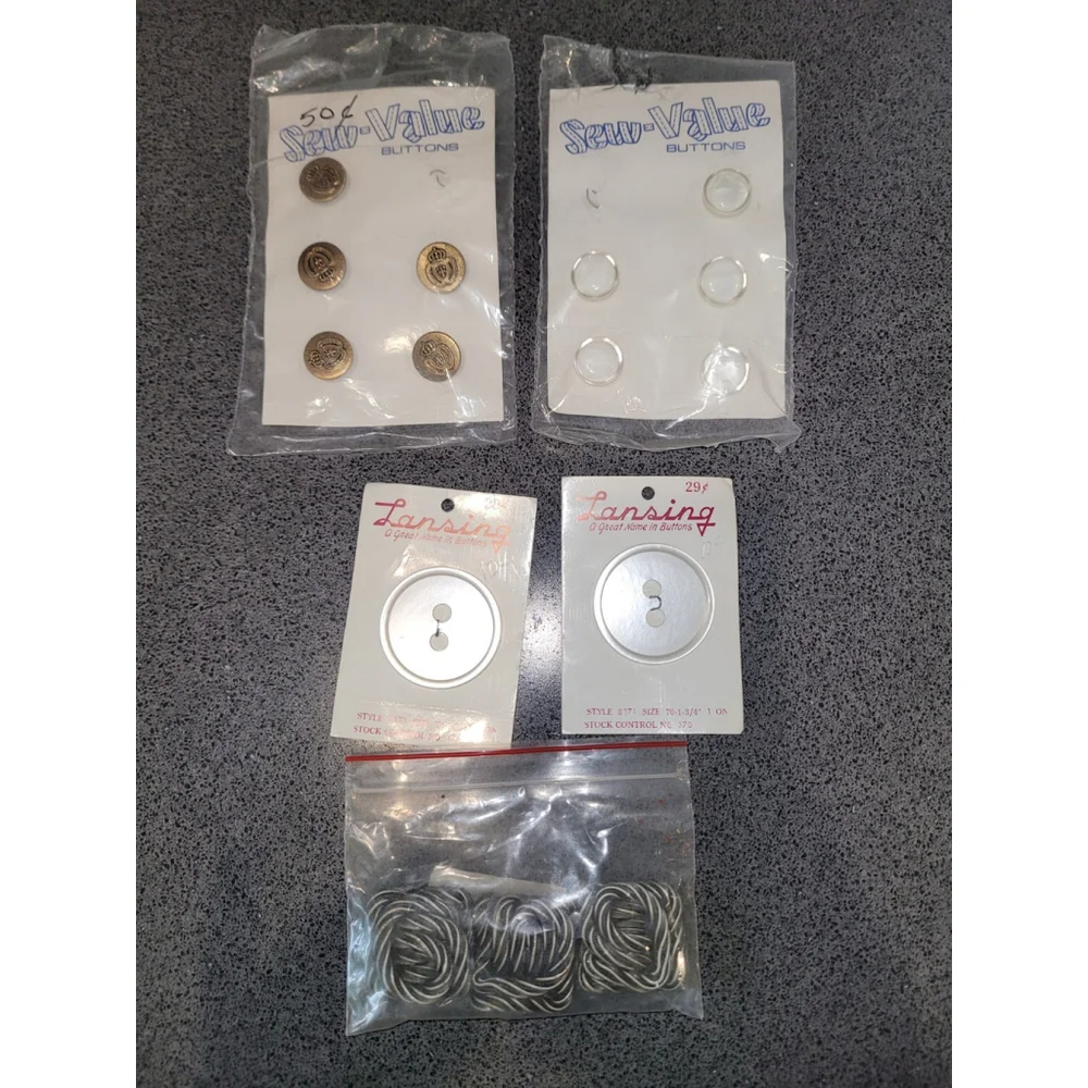 Vintage Sewing Button Lot Sew-Value Lansing Metal Plastic Novelty Craft Supply