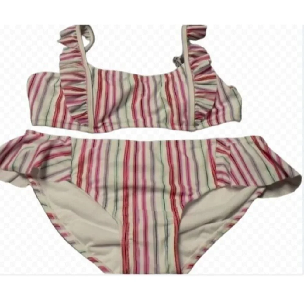 Raisins Swim Girls La Sirena Swim Set In‎ White Multi Stripe Size 16 MSRP $40