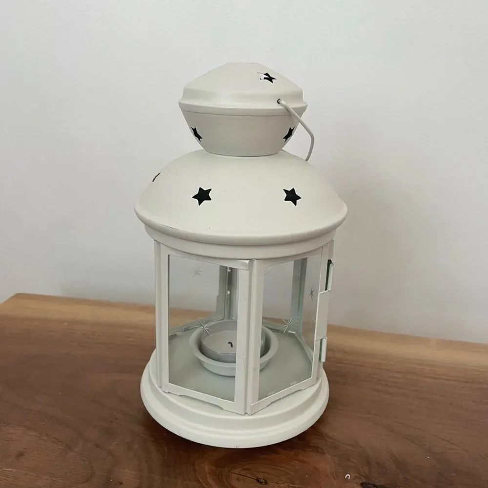 IKEA Rotera Tea Light Candle Holder Lantern Metal & Glass Hanging White