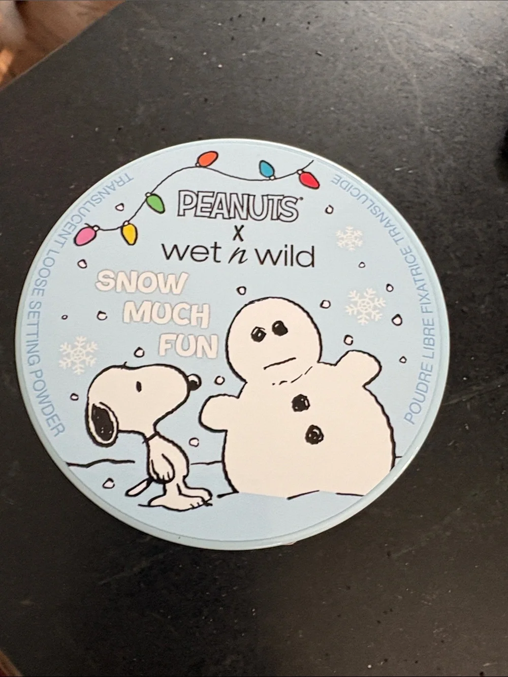 Brand New, wet n wild Peanuts Snow Much Fun Light Blue Setting Powder Tin