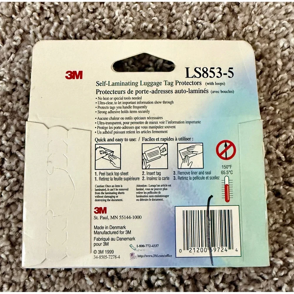 3M Self-Laminating Luggage Tag Protectors Clear New LS853-5 5-Pack