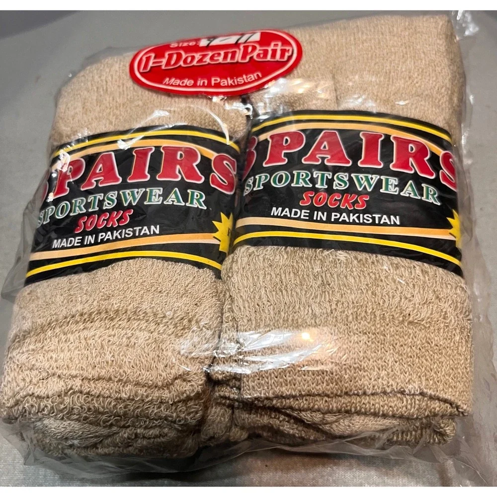 Sportswear Socks Tan Khaki Cotton Blend‎ Crew Athletic Size 9-11 pack of 12 NWT
