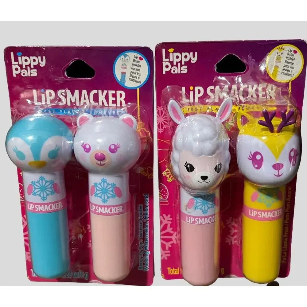 Lip Smacker Lippy Pals Animal Lip Balm Set Lot of 4 Penguin Bear Deer Llama