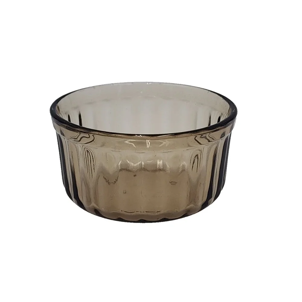 Vintage Arcopal France Ramekin Brown Ribbed Glass Creme Brulee Prep Bowl 3.25