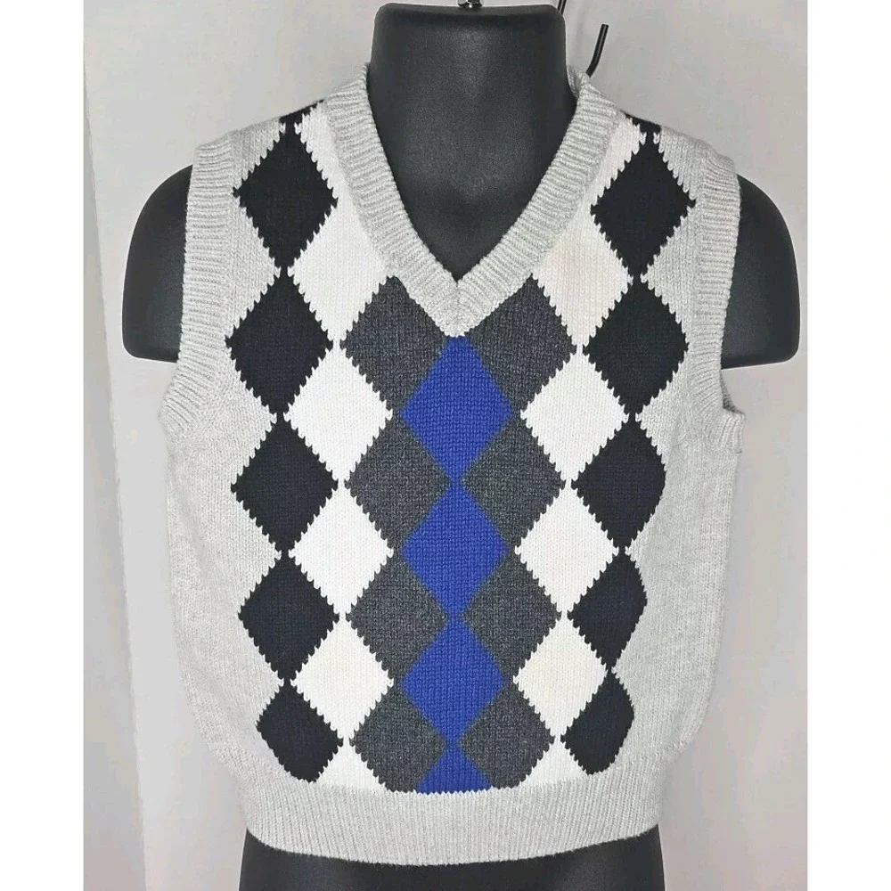 Boy's Gymboree 2010 Preppy Rocks Gray‎ Blue Argyle Sweater Vest Size 18-24 MTHS
