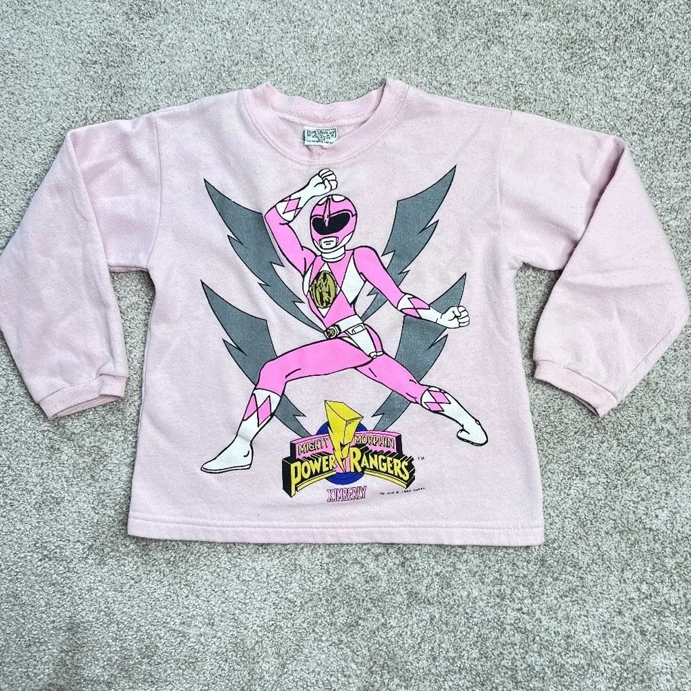 Vintage 1994 Mighty Morphin Power Rangers Pink Graphic Sweater Girls 6 7