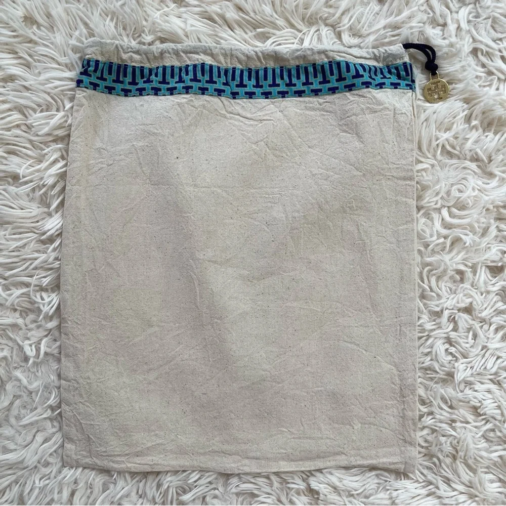 Tory Burch shoe handbag dust bag beige blue gold love drawstring 11”x13”