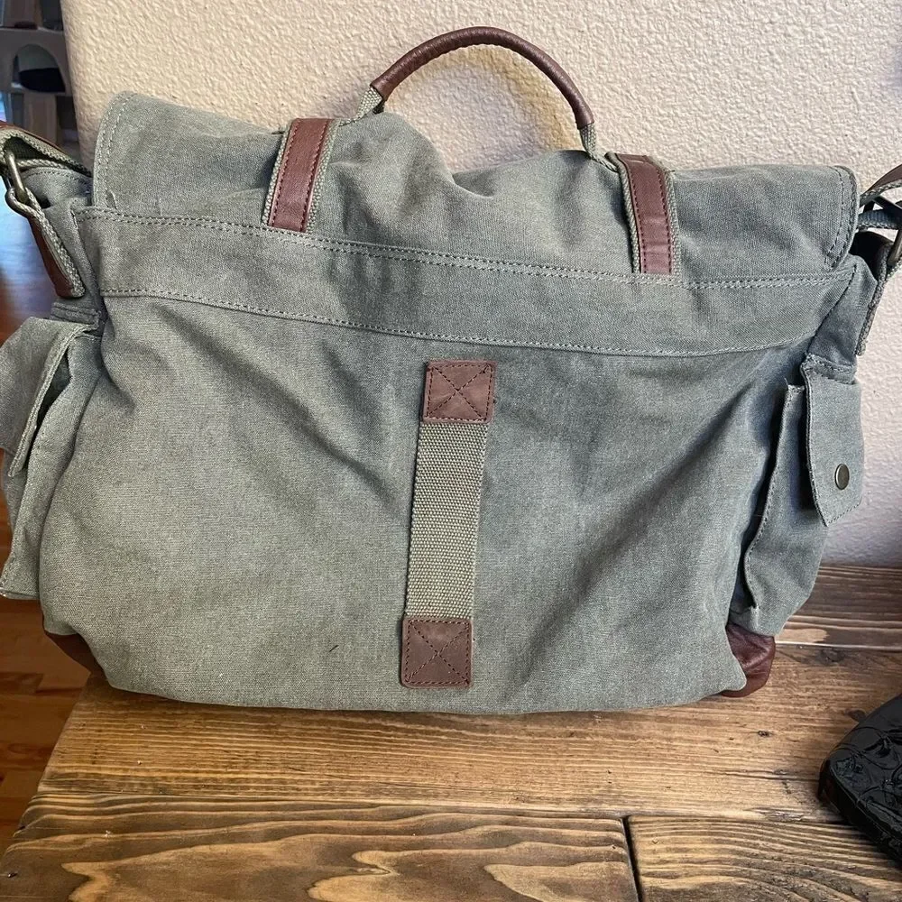serbags Canvas Messenger Green and Brown Substantial Bag