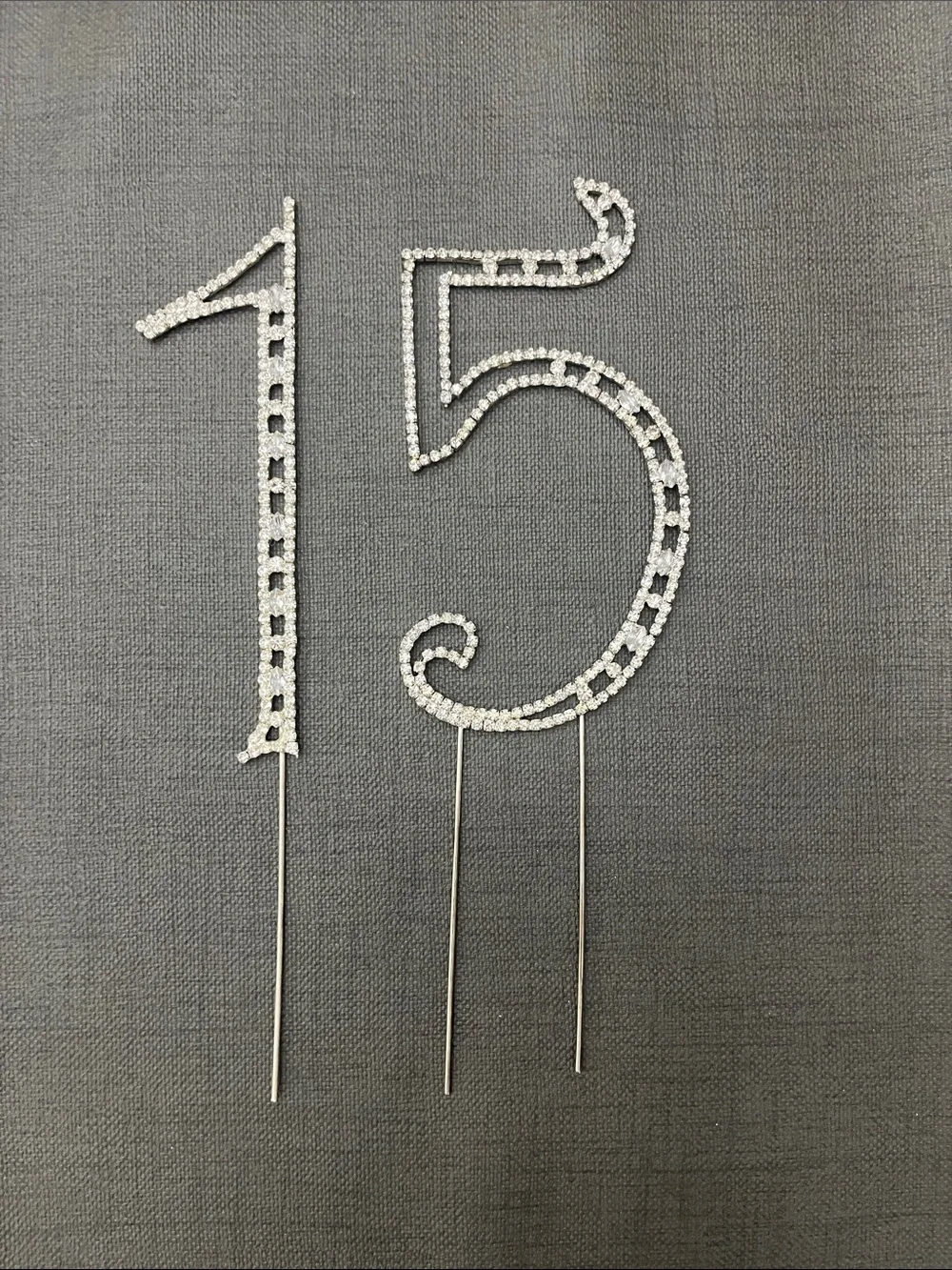 Rhinestone '15' Cake Topper - Silver Sparkle