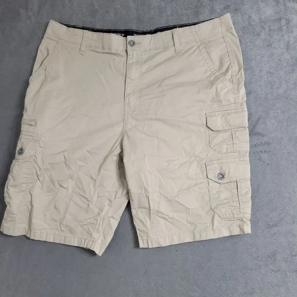 Wrangler Iron Cargo Shorts Mens Size‎ 38 Beige Tan Comfort Waist Strap
