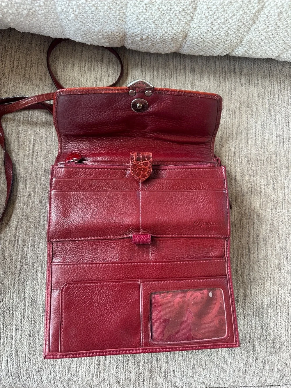 Brighton Red Croc-Texture Heart Clasp Crossbody Bag Y2K