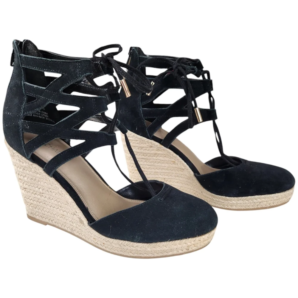 Michael Shannon Shondra Black Suede Espadrilles size 9