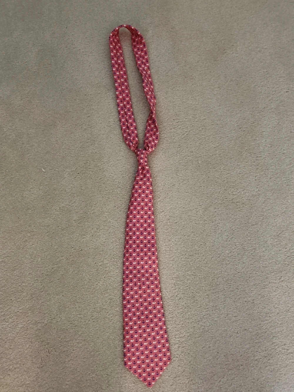 Boys Vineyard Vines Coral Tie with Navy Anchors and White Whales