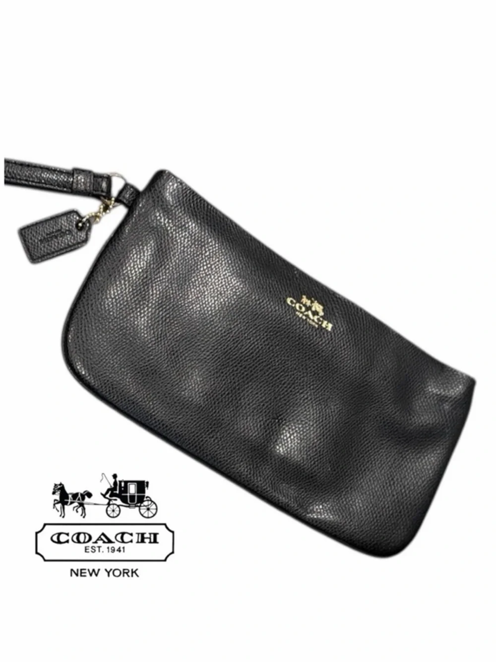 Coach Black‎ Large Pebbled Leather Wristlet
