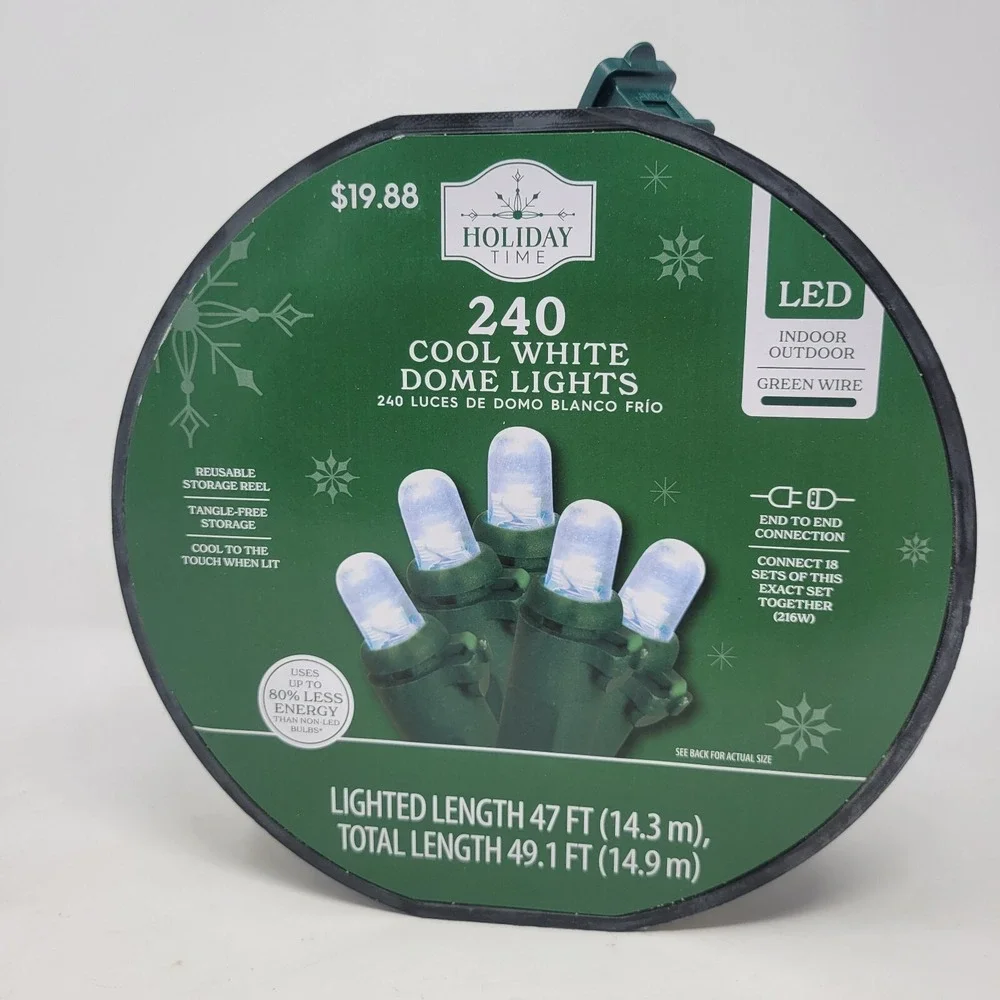 Holiday Time 240 Cool White LED‎ Dome Lights with Green Wire on Reel