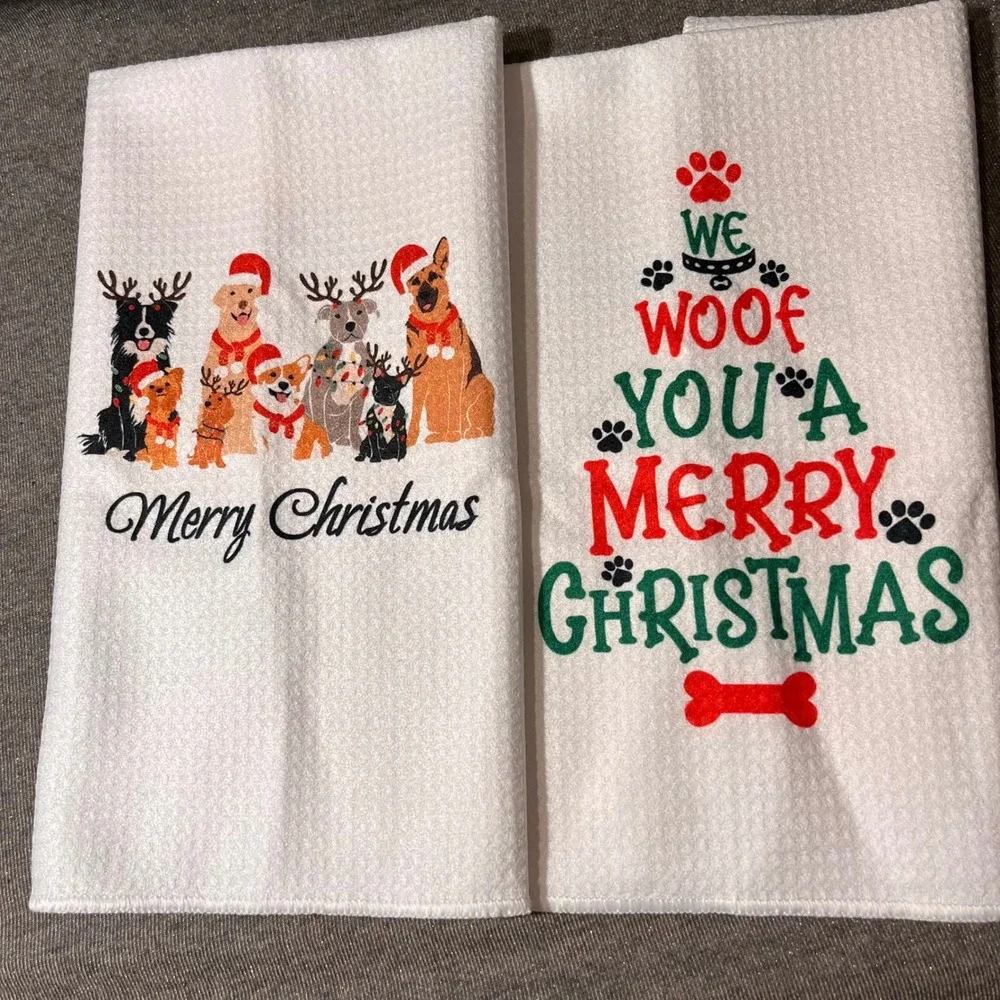 Christmas Dog Kitchen Towels‎ Set of 2 Merry Christmas We Woof You