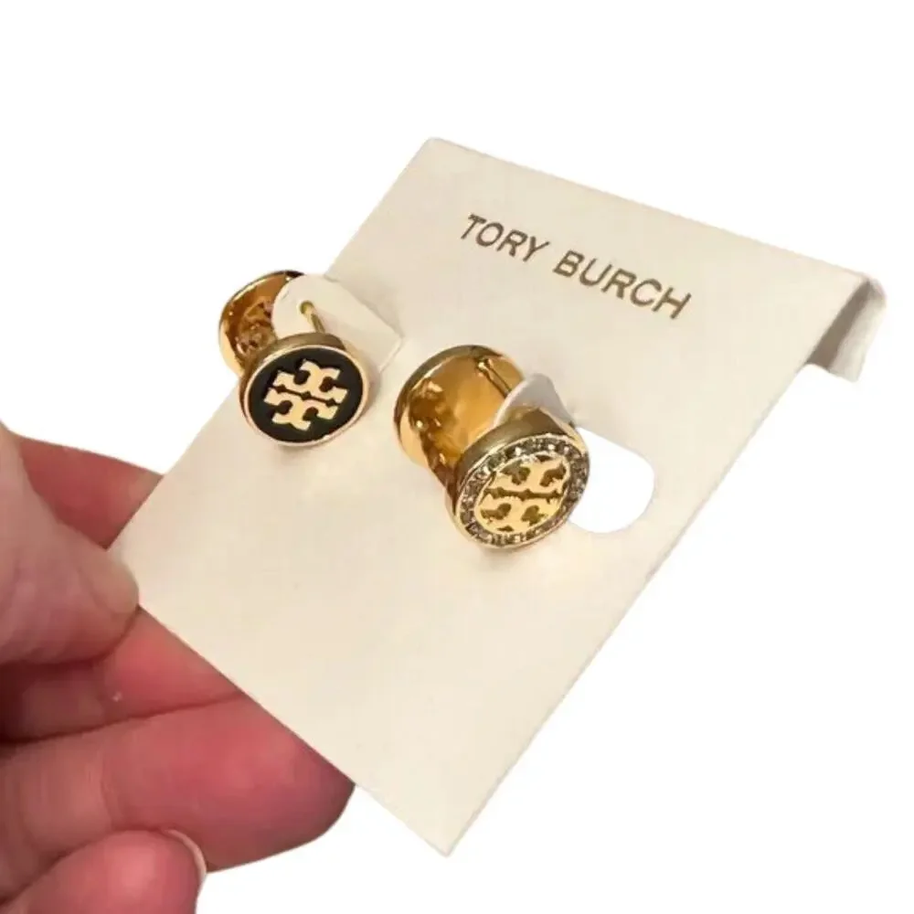 ✨ Tory Burch White & Black Reversible Crystal Stud Earrings – 2 Looks in 1! ✨
