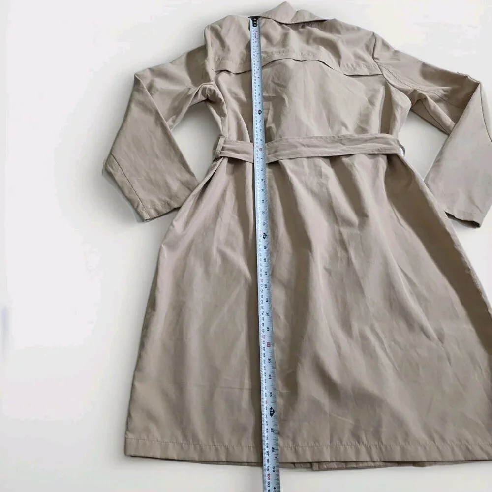 Vero Moda Wrap Coat Womens L Beige Belted Mid Length Pockets Lightweight Preppy