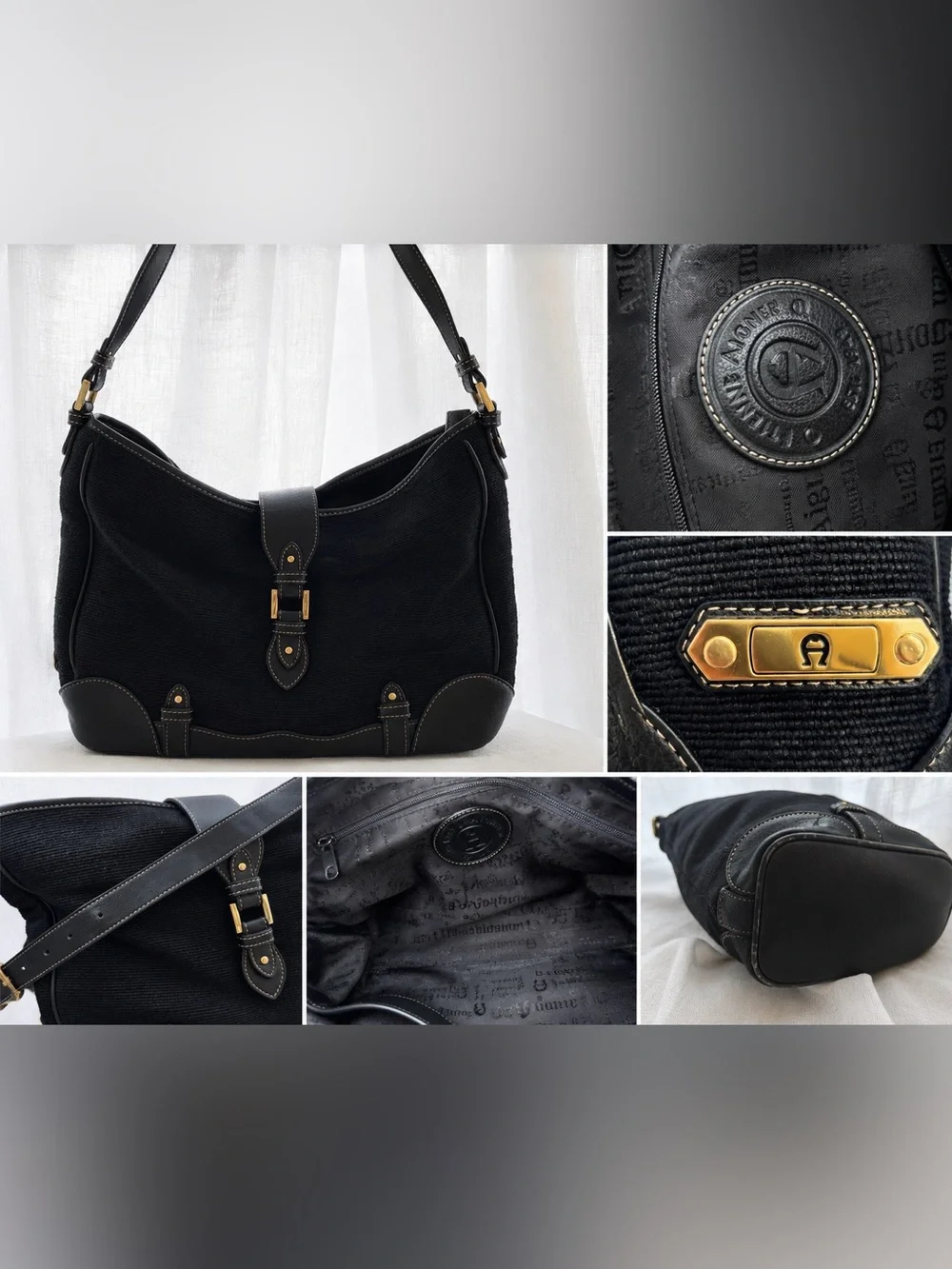 Vintage Etienne Aigner Black Woven Shoulder Bag with Gold hardware EUC