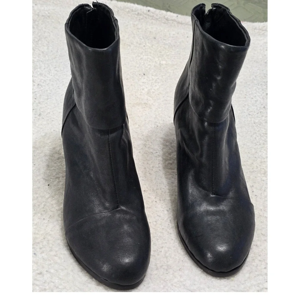 Rag & Bone Newbury Black Leather Ankle Boots Block Heel Back Zip Size 38