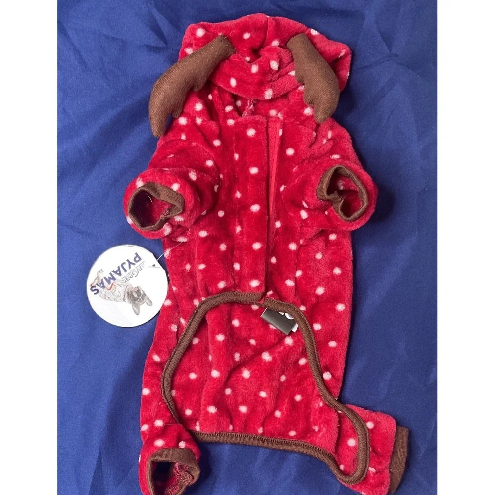 New Polka Dot Dog Pajamas‎ XS Hooded Fleece pajamas
