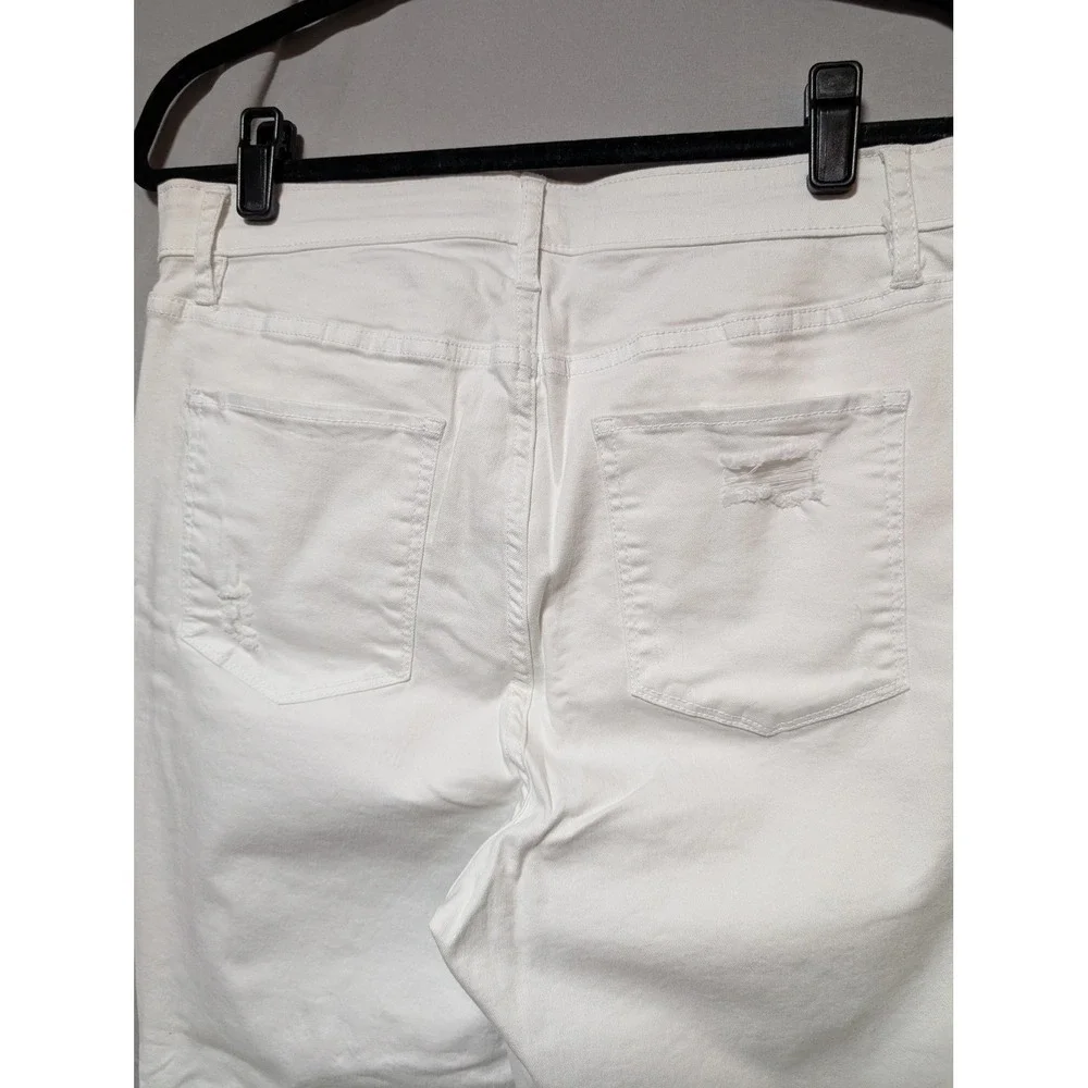 New York & Co White Distressed High Rise‎ Skinny Capri Jeans Raw Hem Women's 14