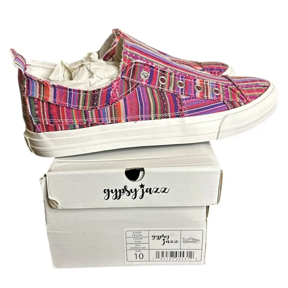 Gypsy Jazz Shoes Womens 10‎ Pink Striped Multicolor Pull-on Pedra Sneakers NEW