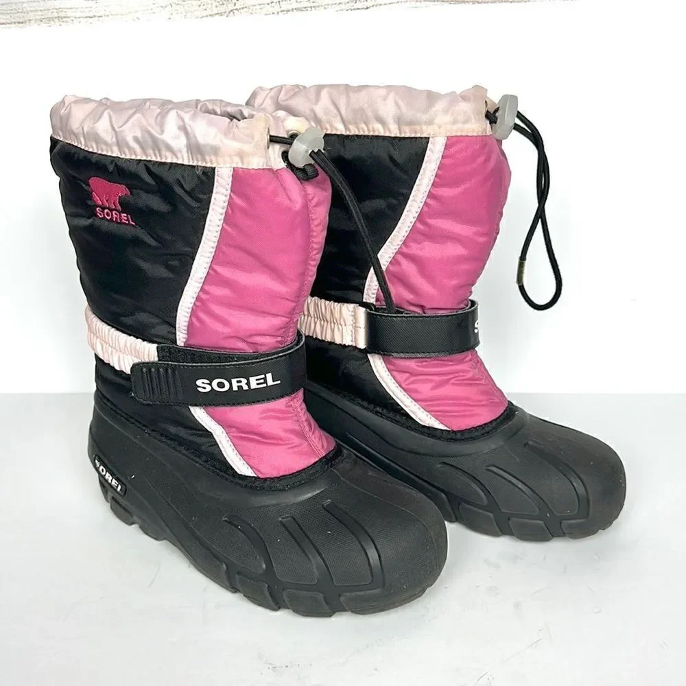 Sorel Youth Flurry Weather Resistant Snow Boot Pink Black size US 4 (22 cm)