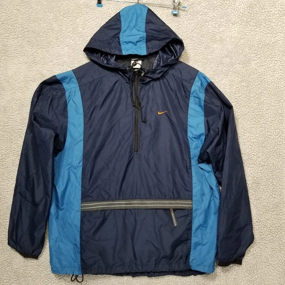 Nike Jacket Mens Large Vintage Blue 1/2 Zipper‎ Stripe Pullover 90s Y2K Swoosh