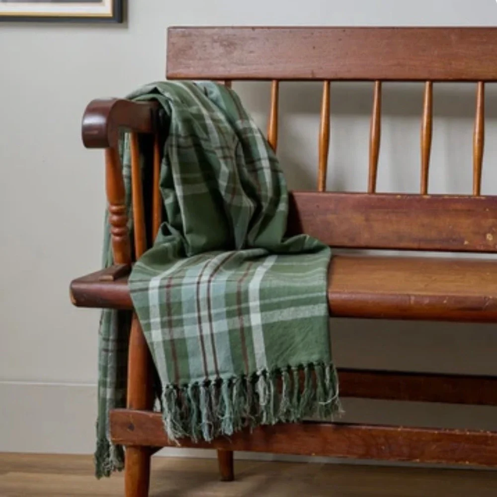 Magnolia‎ Harmony Throw Winter Green Plaid 50x60 Cotton Fringed Christmas 2024