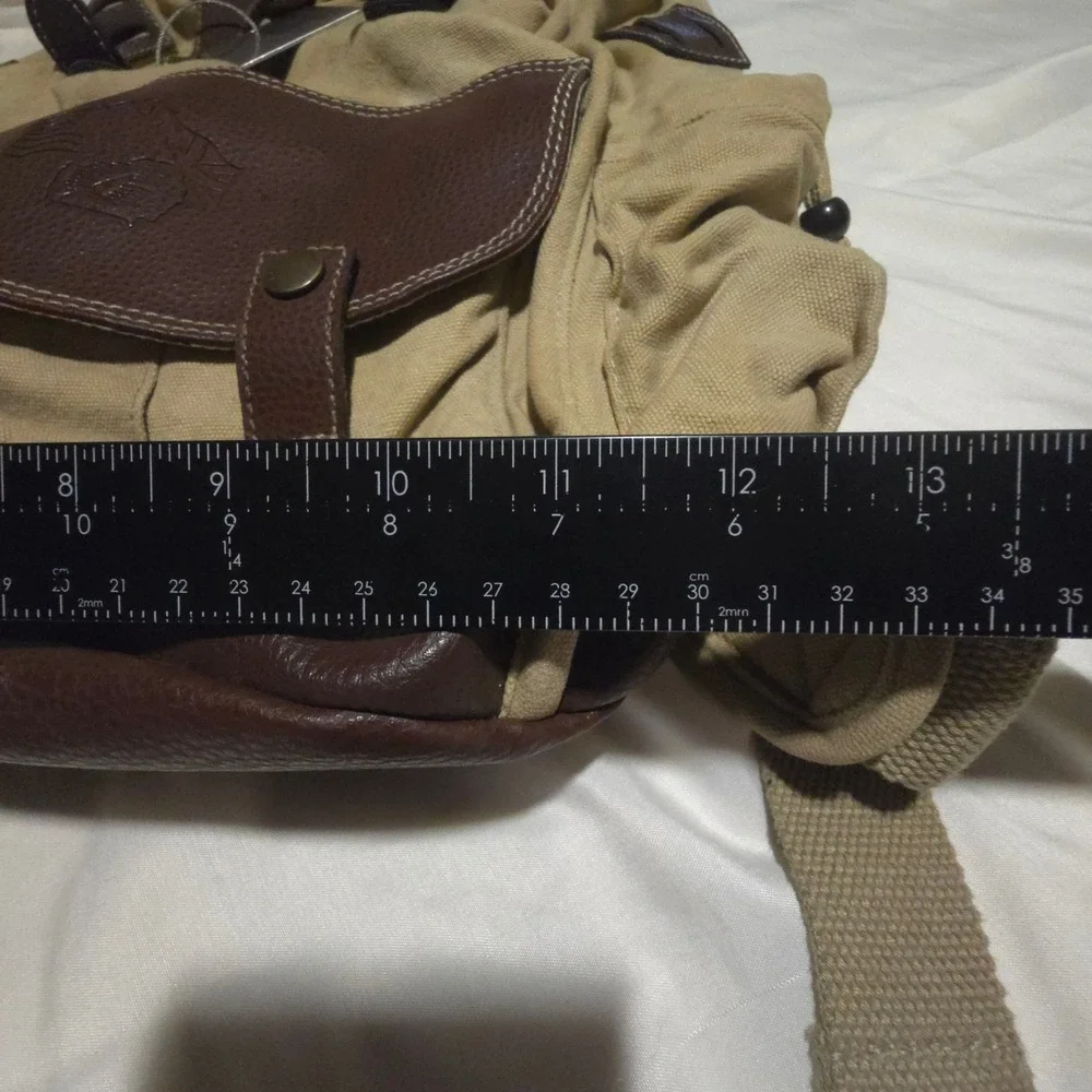 Barrington Canvas Leather Rucksack Backpack Tan Brown Delta SkyMiles Tag