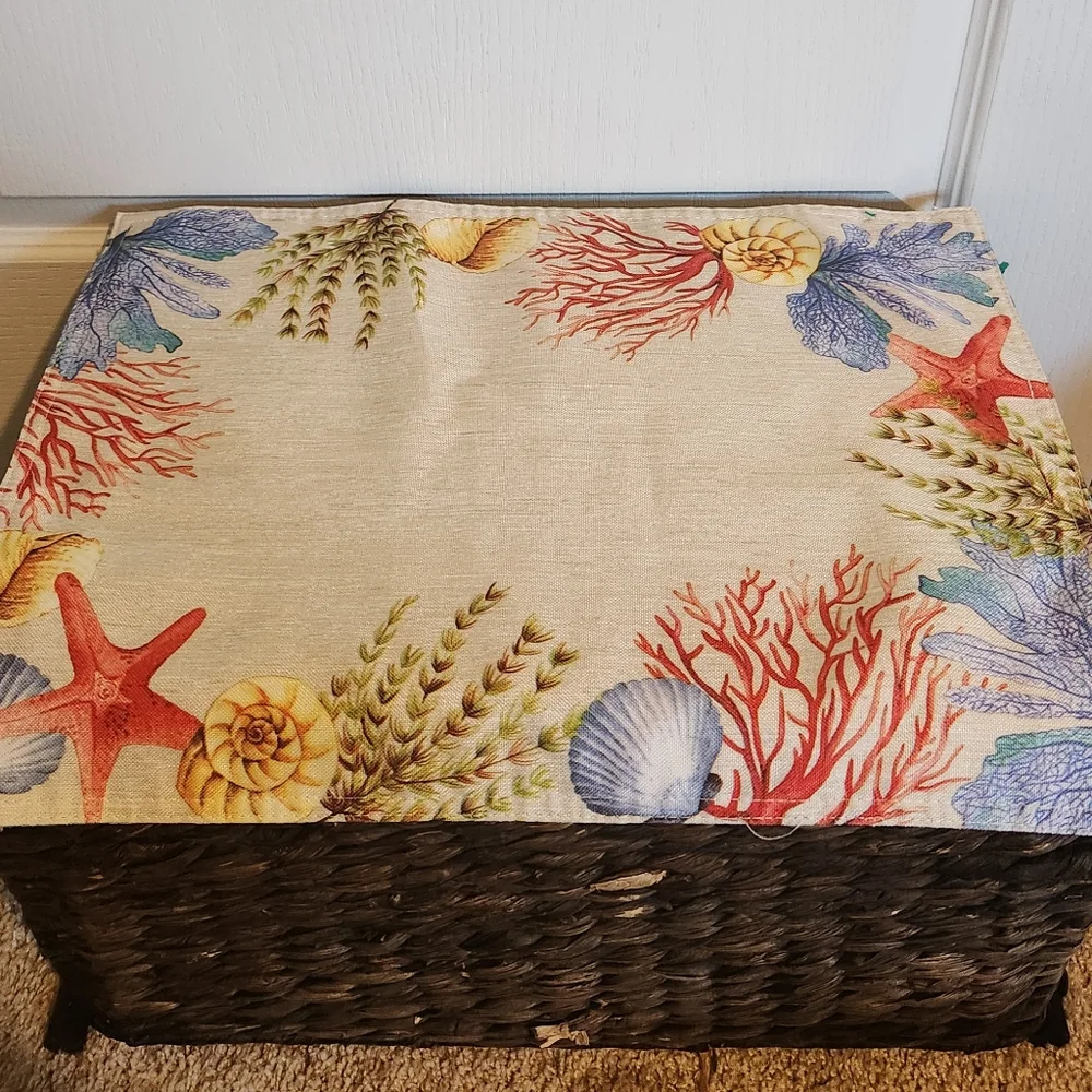 Set of 6 Beach‎ Under Water Creatures Reversible Stripes Placemats Blue Green