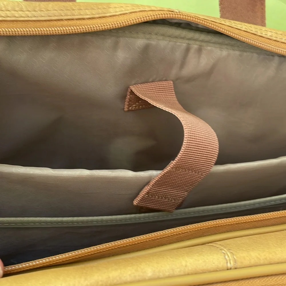 Vintage camel color Solo large leather convertible laptop bag