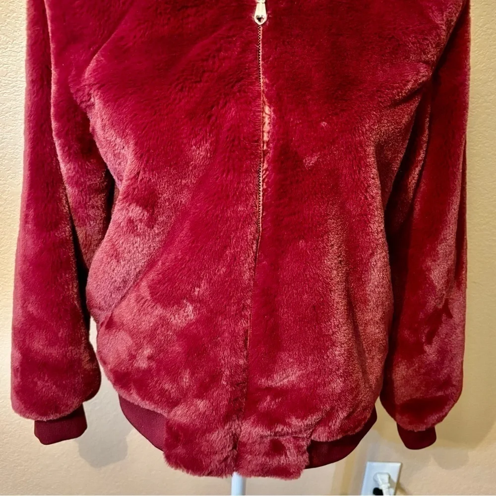 NEW Say What? Jacket Medium Faux Fur Maroon Red Teddy Bomber Jacket Cozy NWOT
