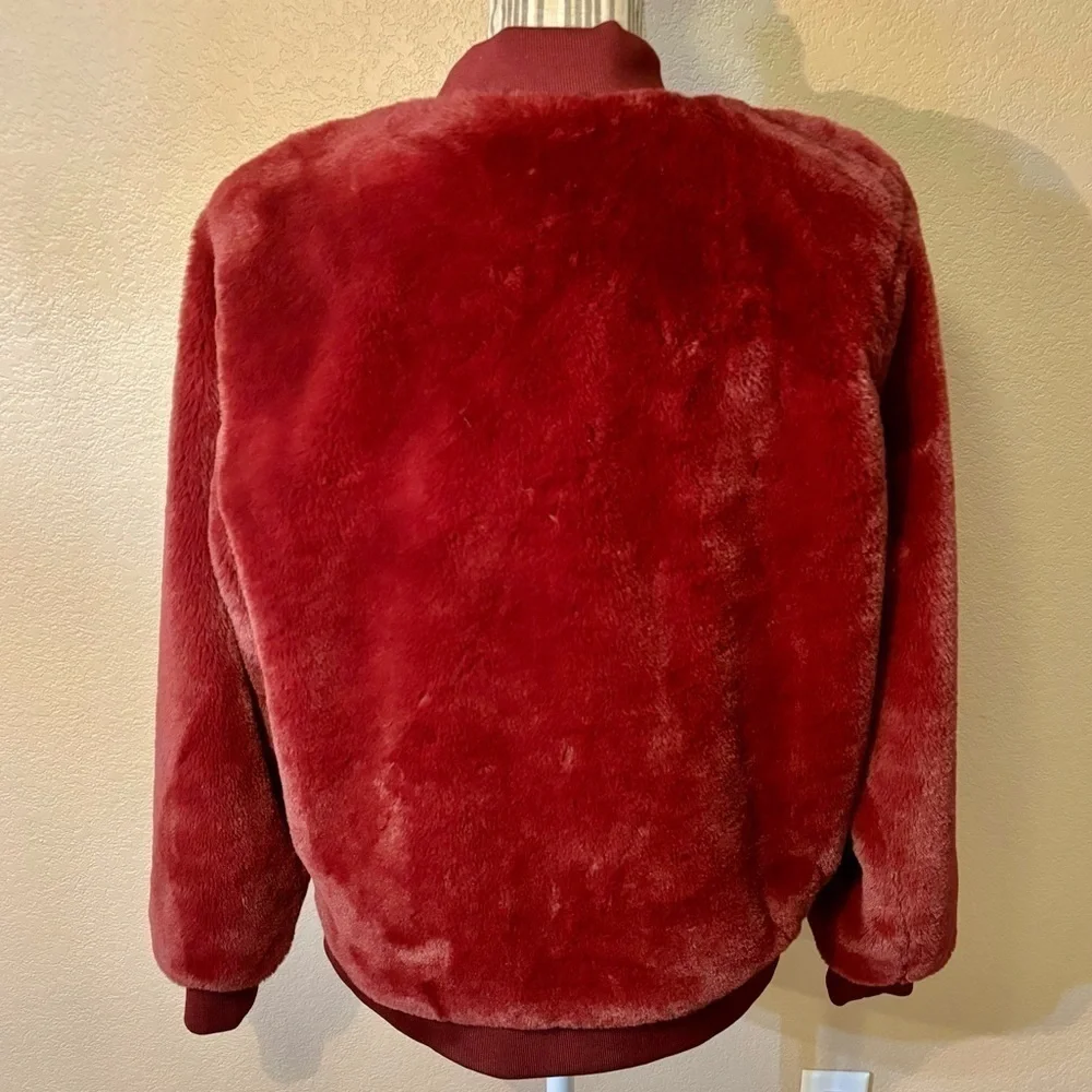 NEW Say What? Jacket Medium Faux Fur Maroon Red Teddy Bomber Jacket Cozy NWOT