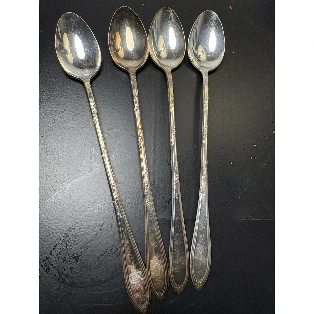 International Silver Rosemary Silverplate Iced Teaspoon 4 Pc‎ Set 1919 Flatware