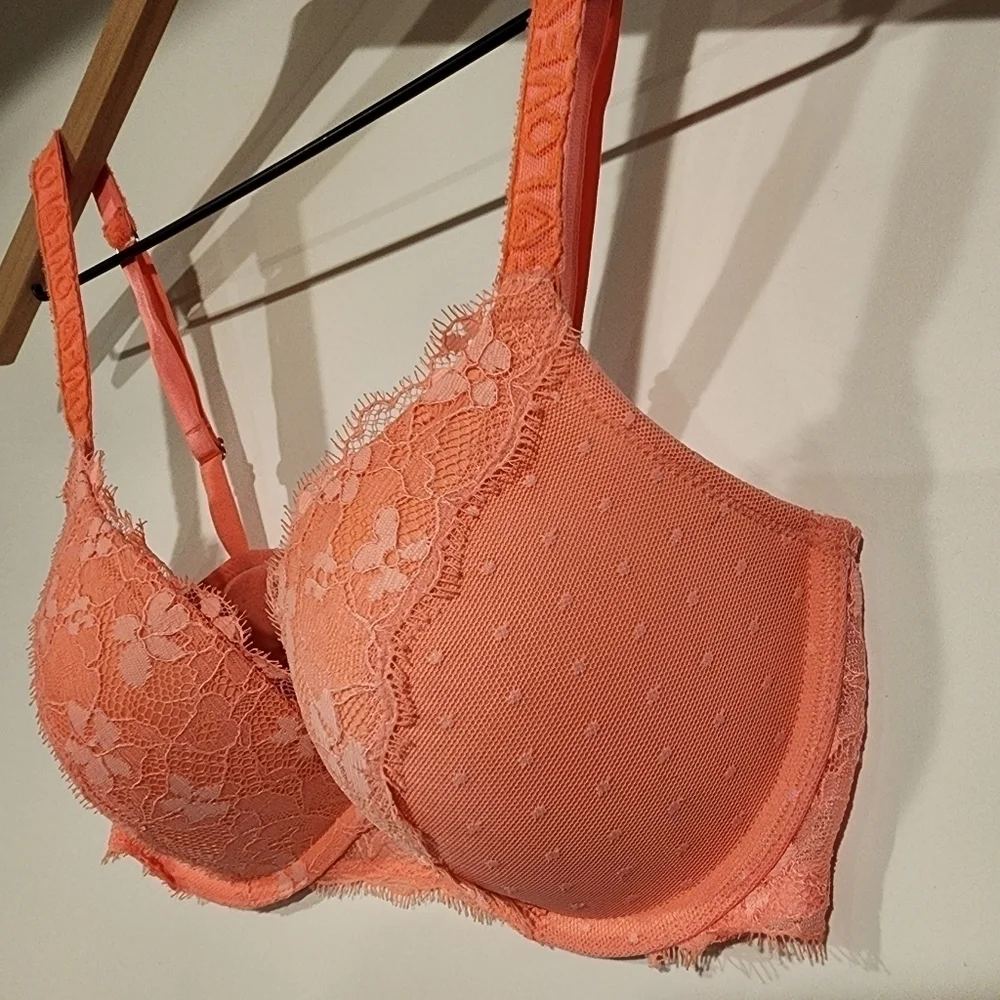 Victoria's Secret‎ Dream Angels Push-up Padded Underwire Lace Bra Orange Floral