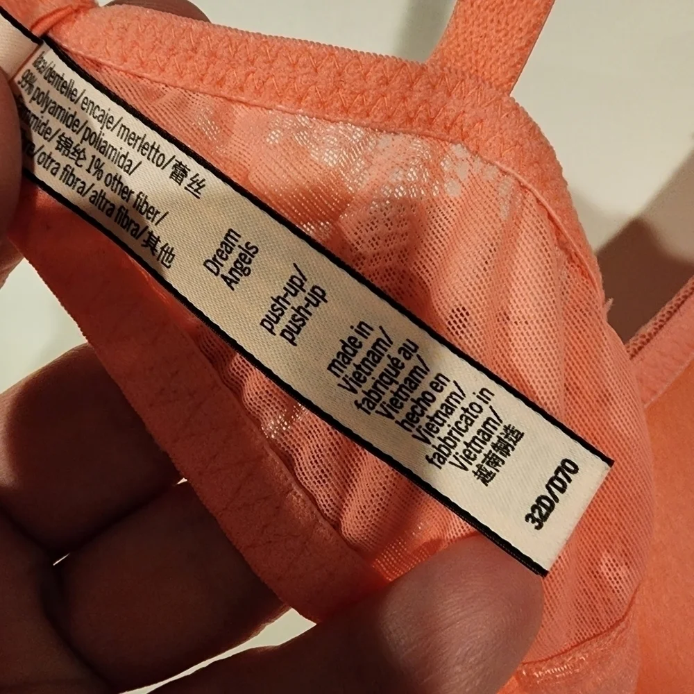 Victoria's Secret‎ Dream Angels Push-up Padded Underwire Lace Bra Orange Floral