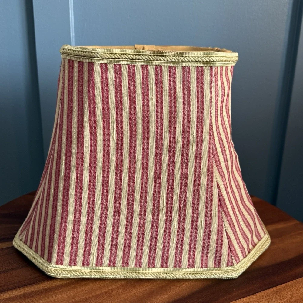 Vintage Striped Lampshade Burgundy Tan Square Bell Rope Trim 12.