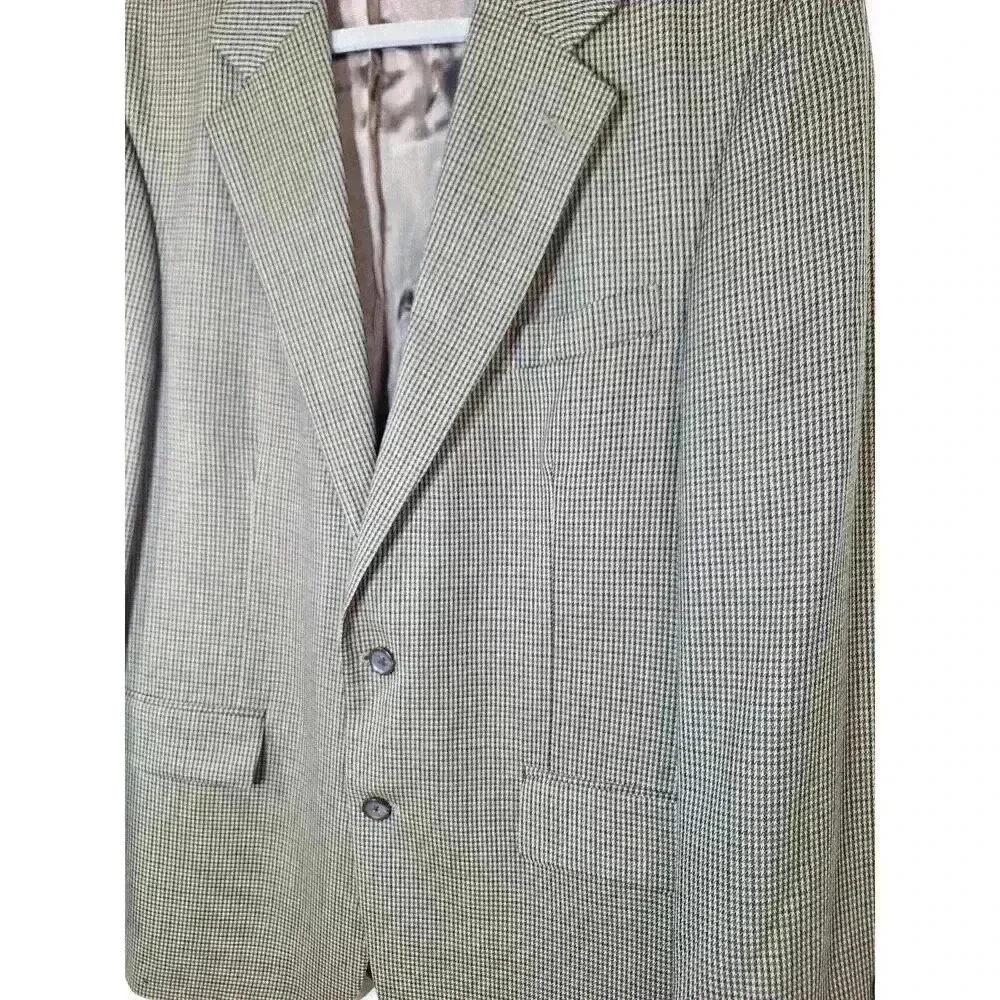 Oscar‎ de la Renta Mens 42R Houndstooth Wool Blazer Brown Tan Sport Coat 3087