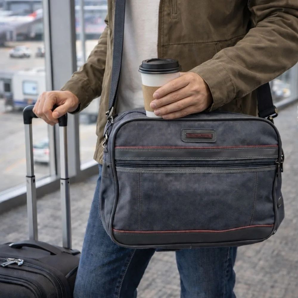 American Tourister Canvas Travel Bag Carry On Vintage Grey With Shoulder Strap‎
