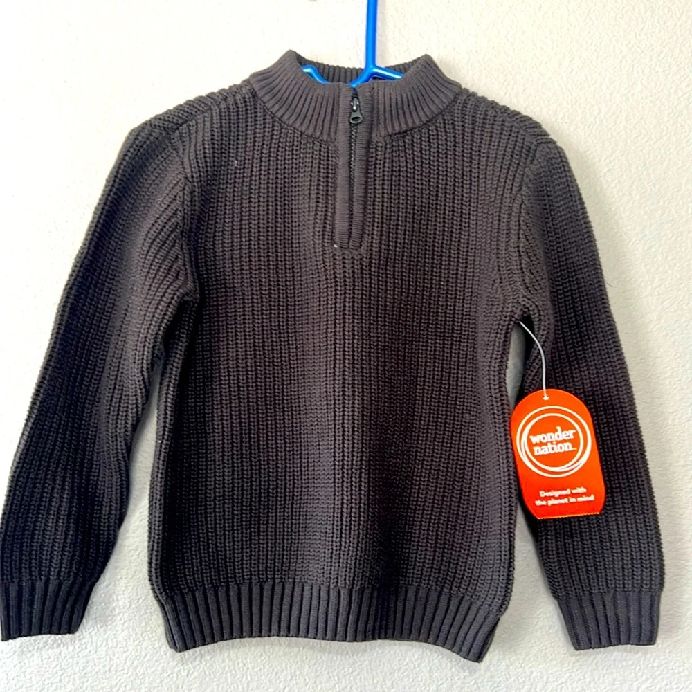 Wonder Nation Boys Knit Sweater size 3 T‎ Gray 1/4 Zip Winter Cozy