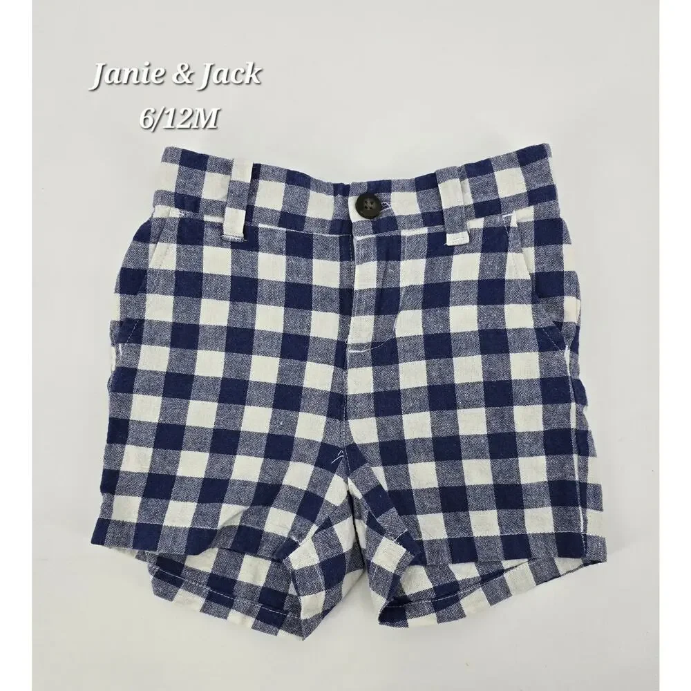 Janie and Jack Baby Boy Navy Gingham Shorts – Size 6-12 Months