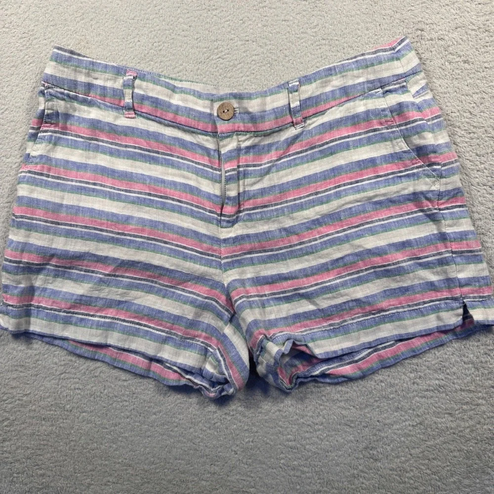 St. Tropez West 100% Linen Striped Shorts Summer‎ Beach Blue Pink Green Size 10