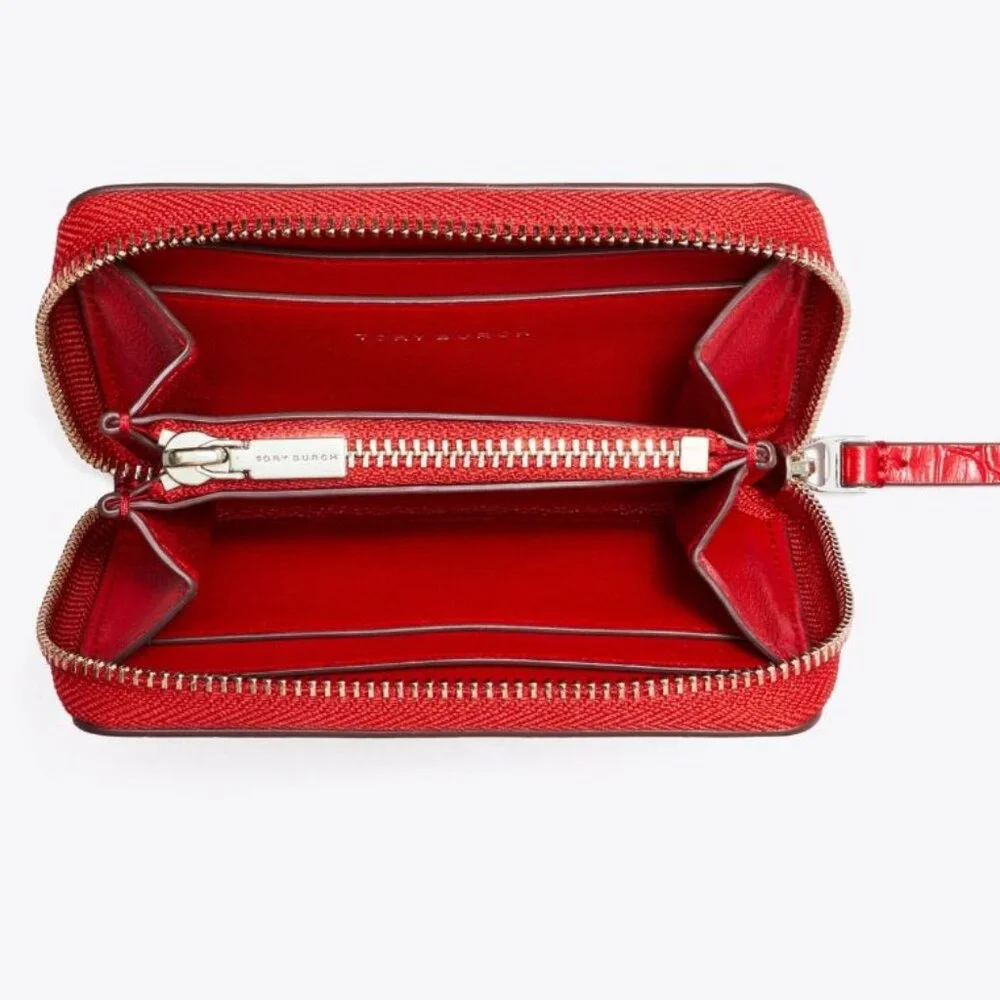 Tory Burch Small Kira Croc-Embossed Leather Zip-around Wallet Red Sky