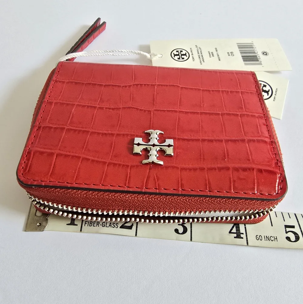 Tory Burch Small Kira Croc-Embossed Leather Zip-around Wallet Red Sky