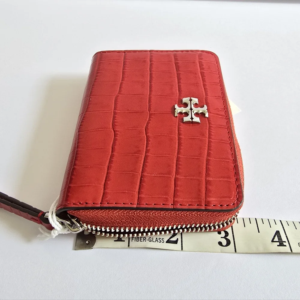 Tory Burch Small Kira Croc-Embossed Leather Zip-around Wallet Red Sky