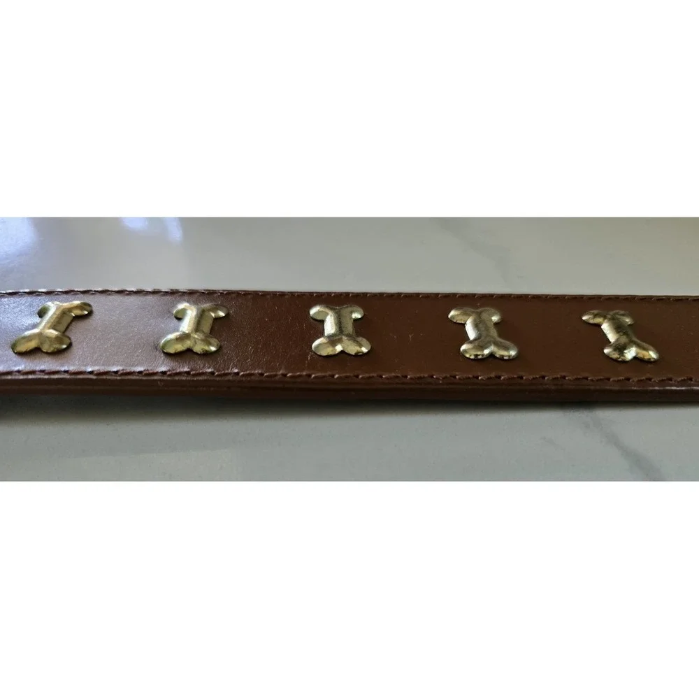 Dog Puppy Lux‎ Gold Metal Bone Collar Brown 24 In New Without Tag