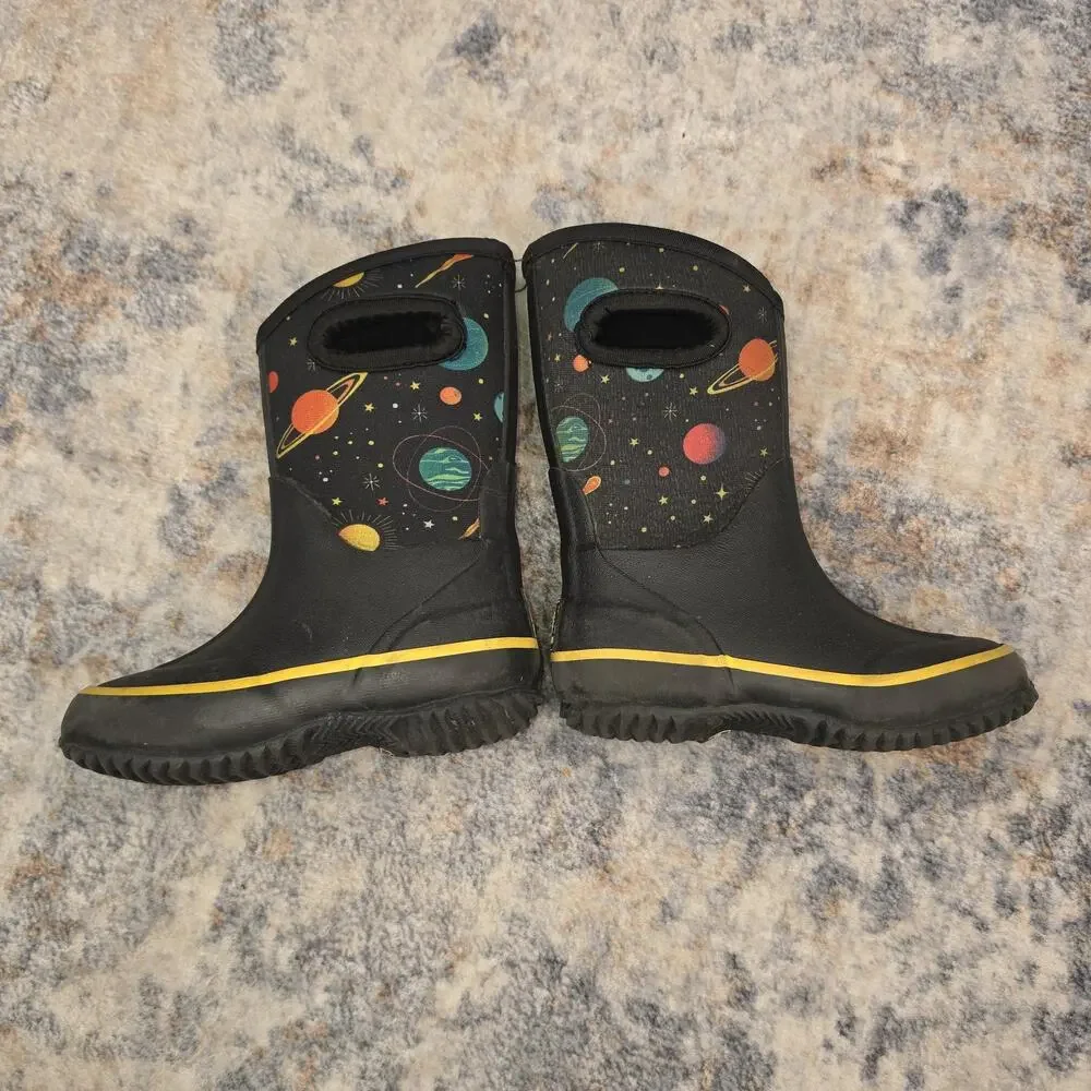 Lone Cone Boots Kids Size 7 Black MudBoot Space Planets Waterproof Winter Snow