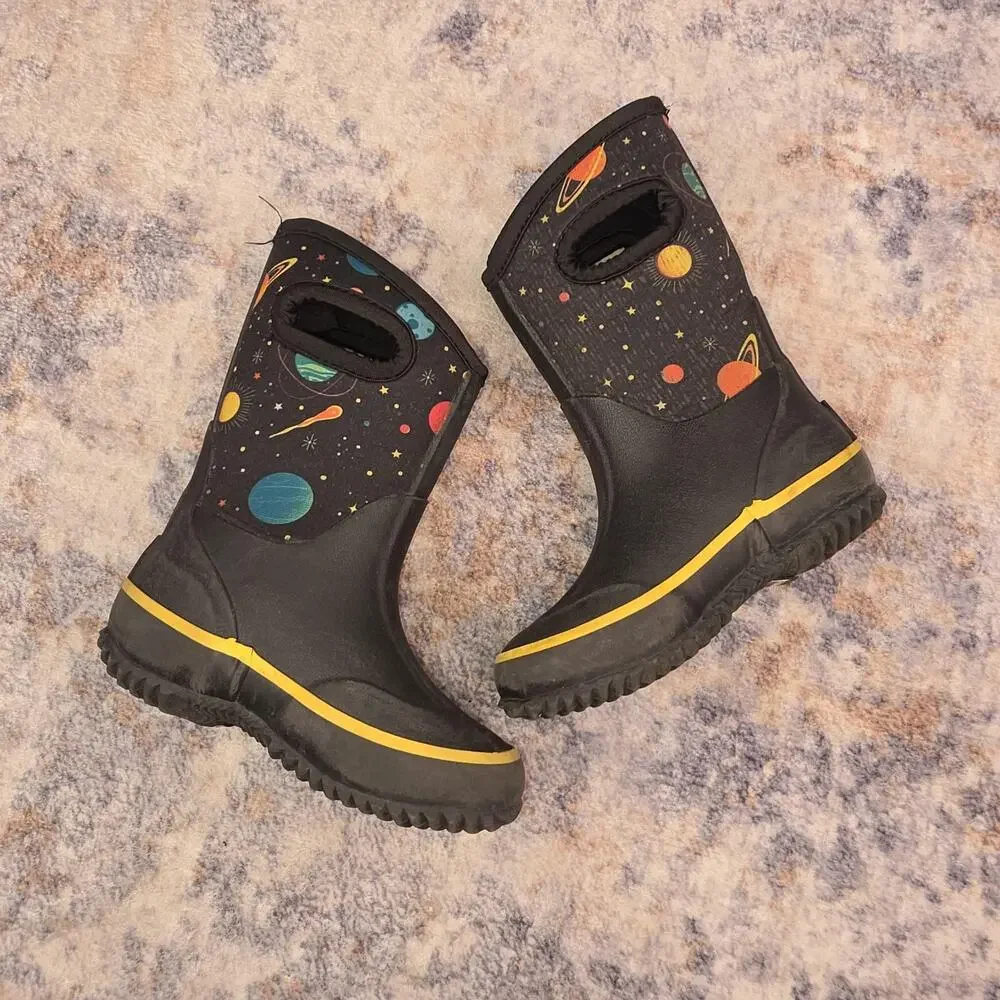 Lone Cone Boots Kids Size 7 Black MudBoot Space Planets Waterproof Winter Snow